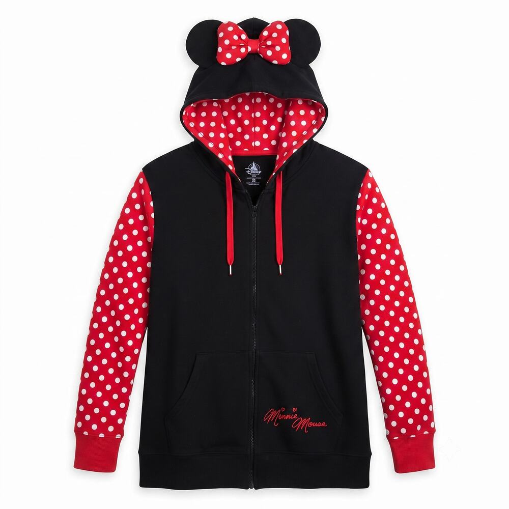 Disney Parks Womens 2X Kidcore Retro Casual Minnie Mouse Zip Hoodieโ Ears Bow
